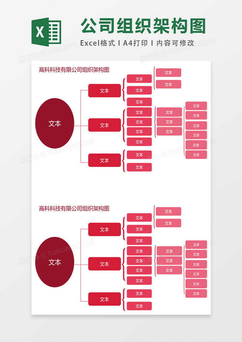 高科科技有限公司组织架构图excel表格模板