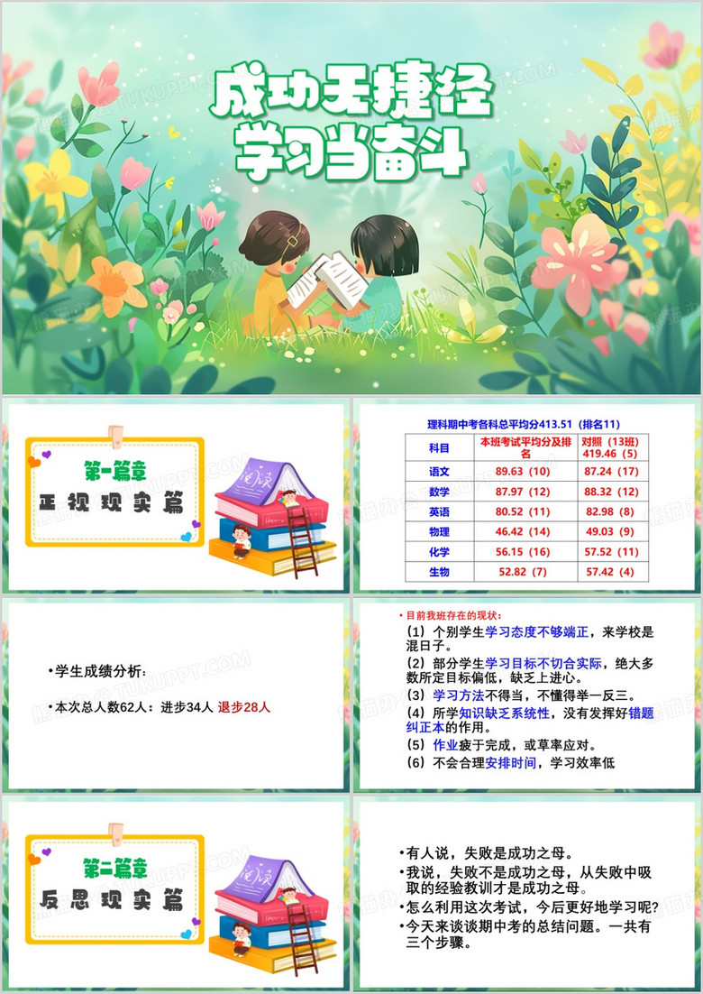 绿色清新风月考成绩分析PPT模板