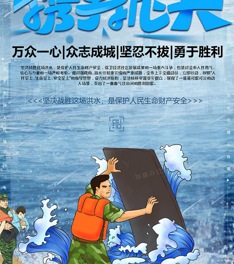 救援版抗洪救灾海报word模板