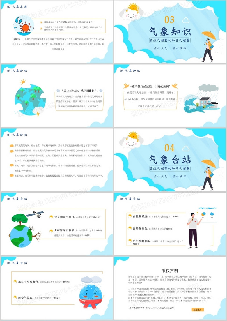 蓝色卡通风国际气象节日介绍ppt模板