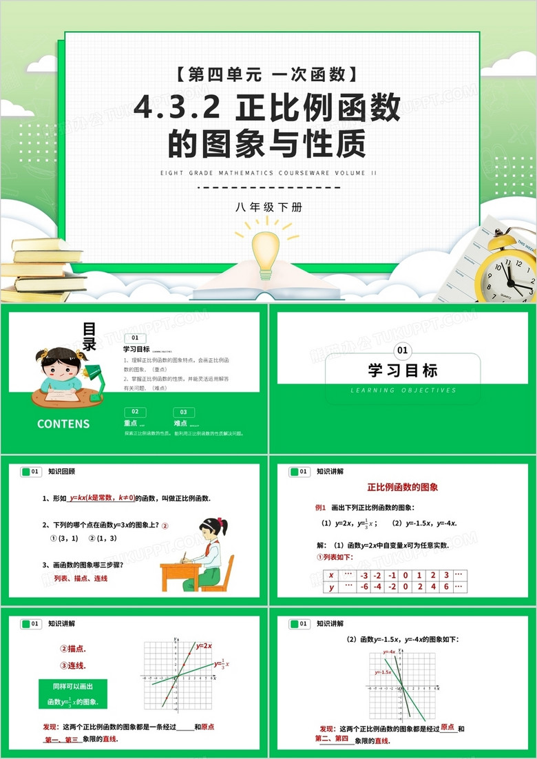 部编版八年级数学下册正比例函数的图象与性质课件PPT模板