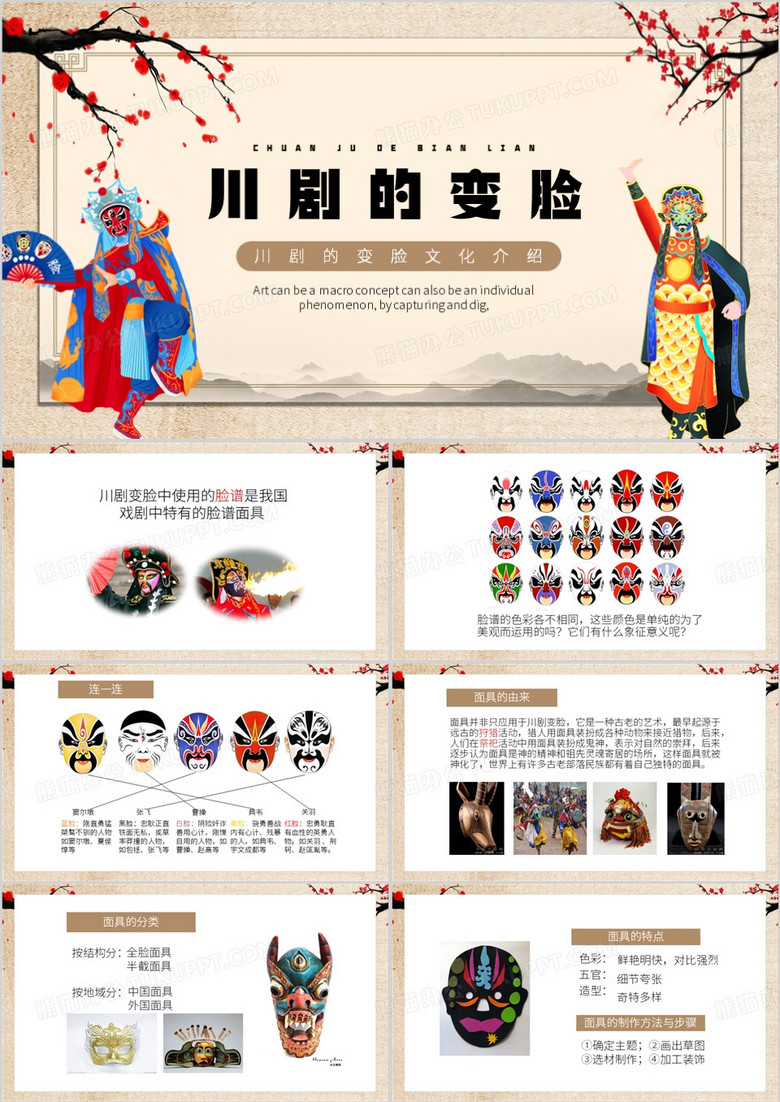 棕色中国风川剧的变脸PPT模板