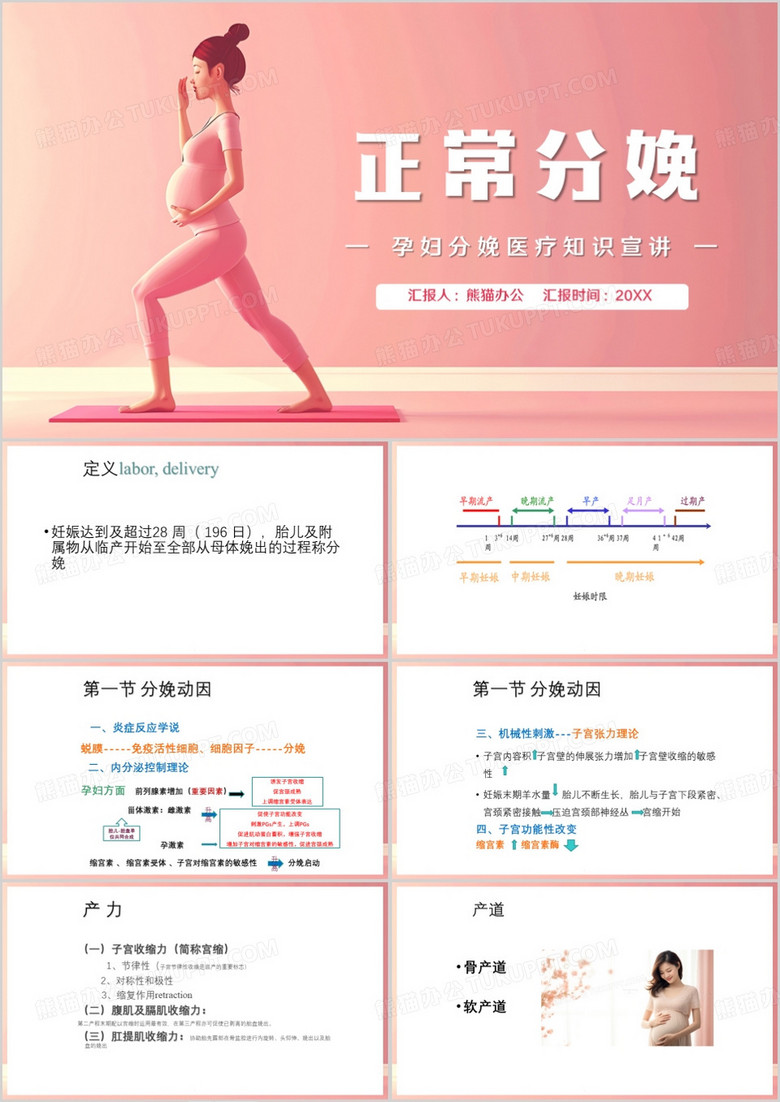 粉色简约风正常分娩PPT模板