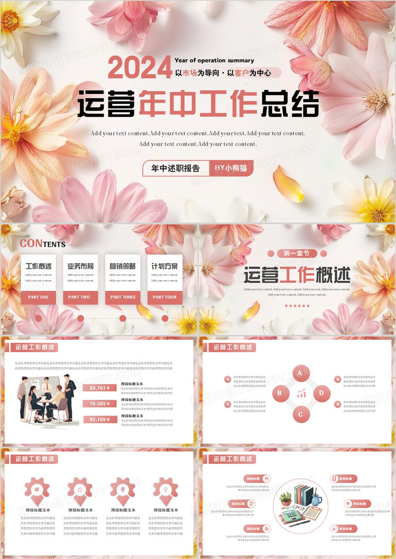 粉色小清新运营年中工作总结PPT模板