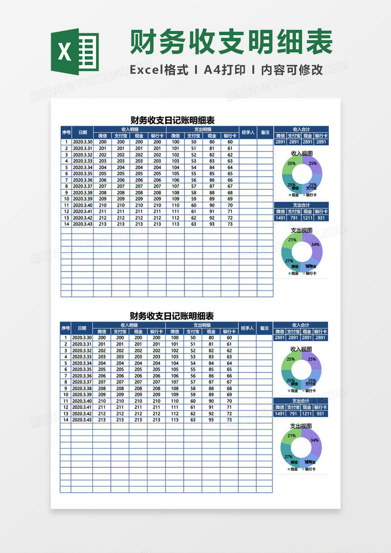 财务收支日记账明细表excel模板