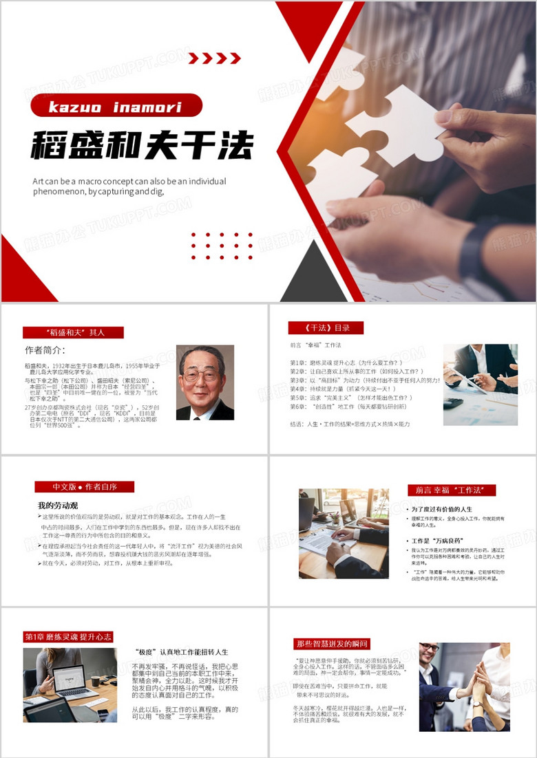 红色简约风稻盛和夫干法PPT模板