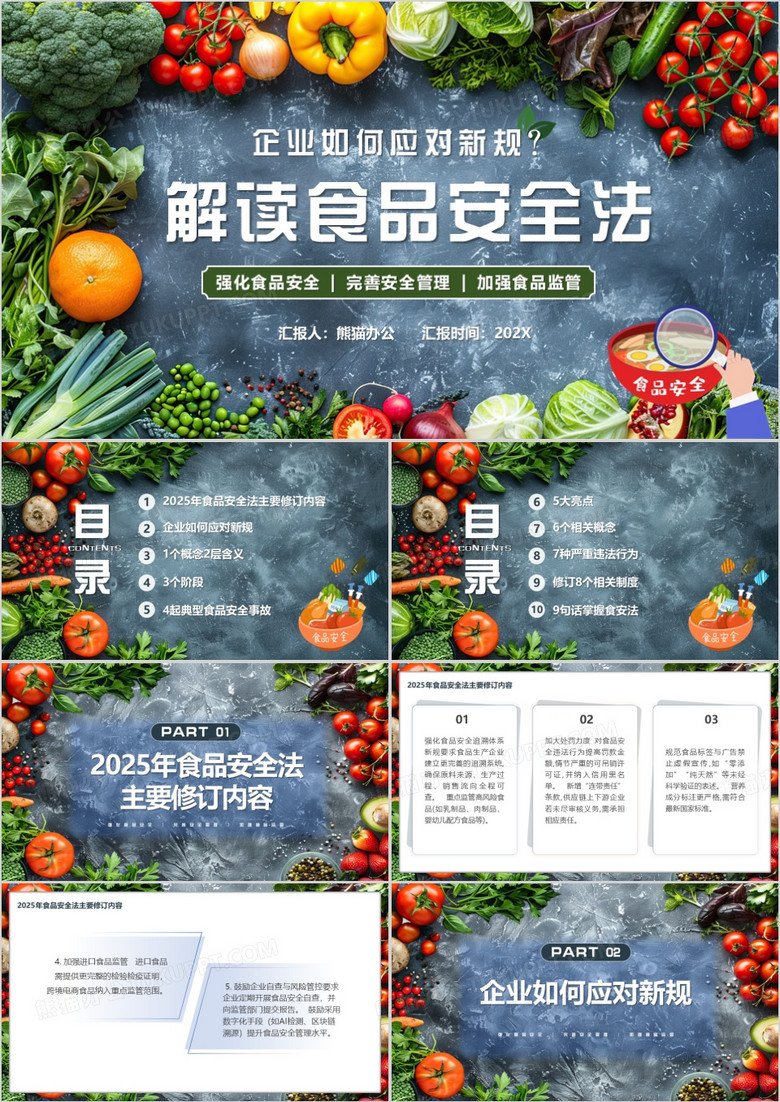 绿色简约风解读食品安全法PPT模版 绿色简约风解读食品安全法PPT模版