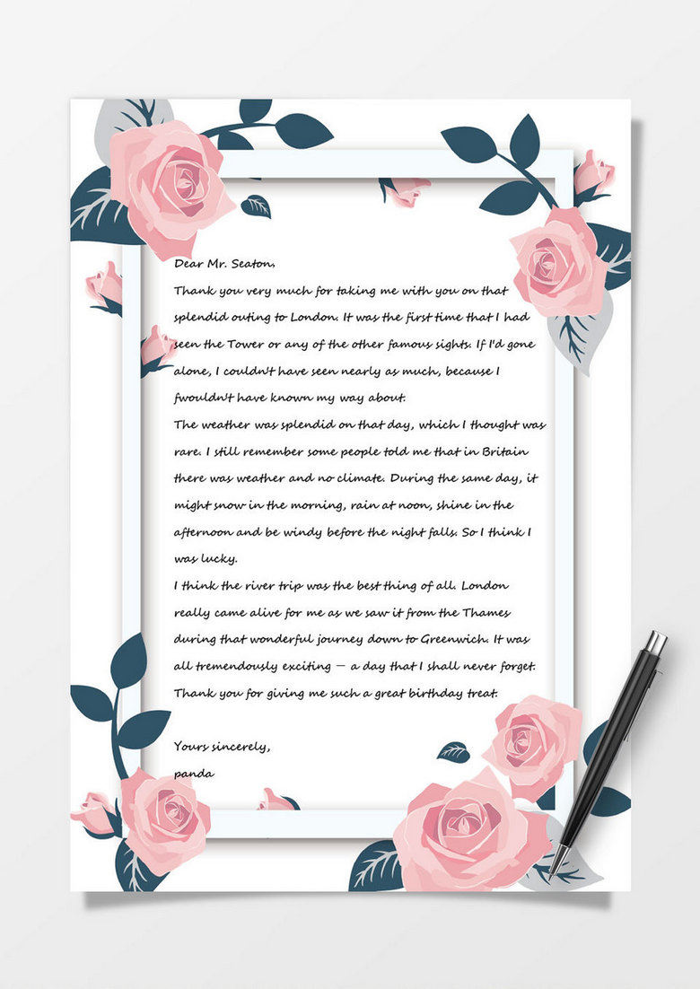 小清新玫瑰花情人节信纸word模板 小清新玫瑰花情人节信纸word模板