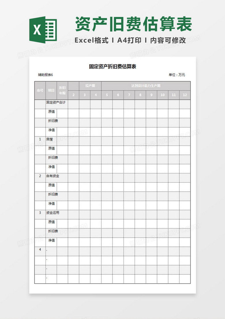 固定资产折旧费估算表