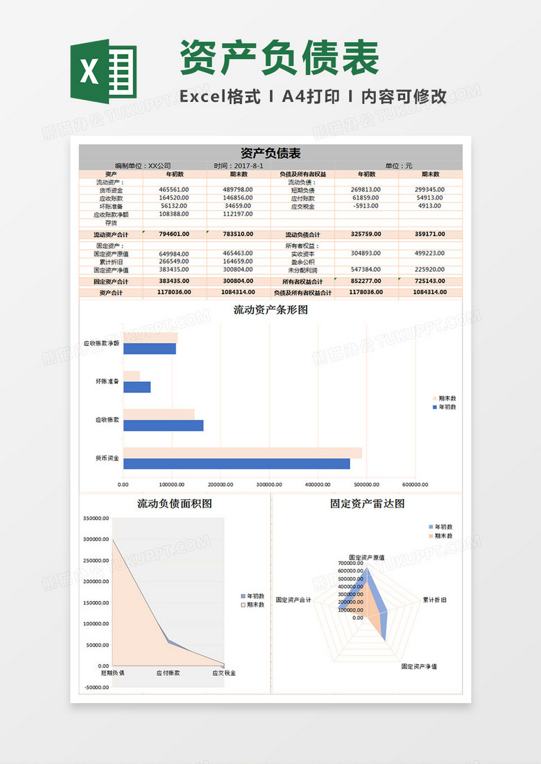 公司企业资产负债表excel表格模板