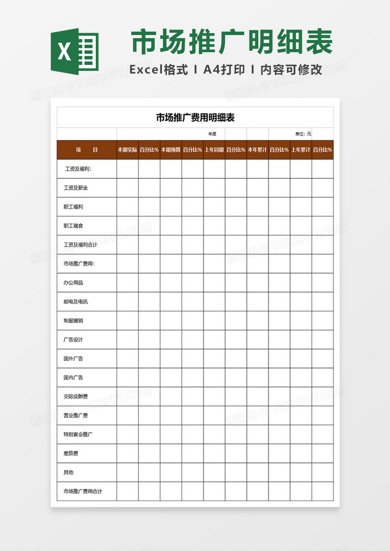 市场推广费用明细表excel表格
