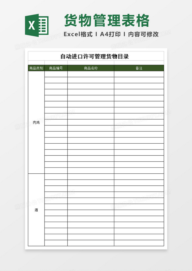 自动进口许可管理货物目录excel模板 自动进口许可管理货物目录excel模板