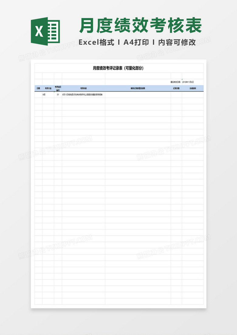 月度绩效考核表excel模板