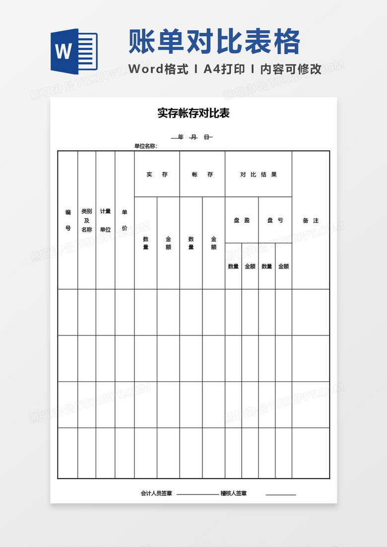 實(shí)存帳存對比表word模板