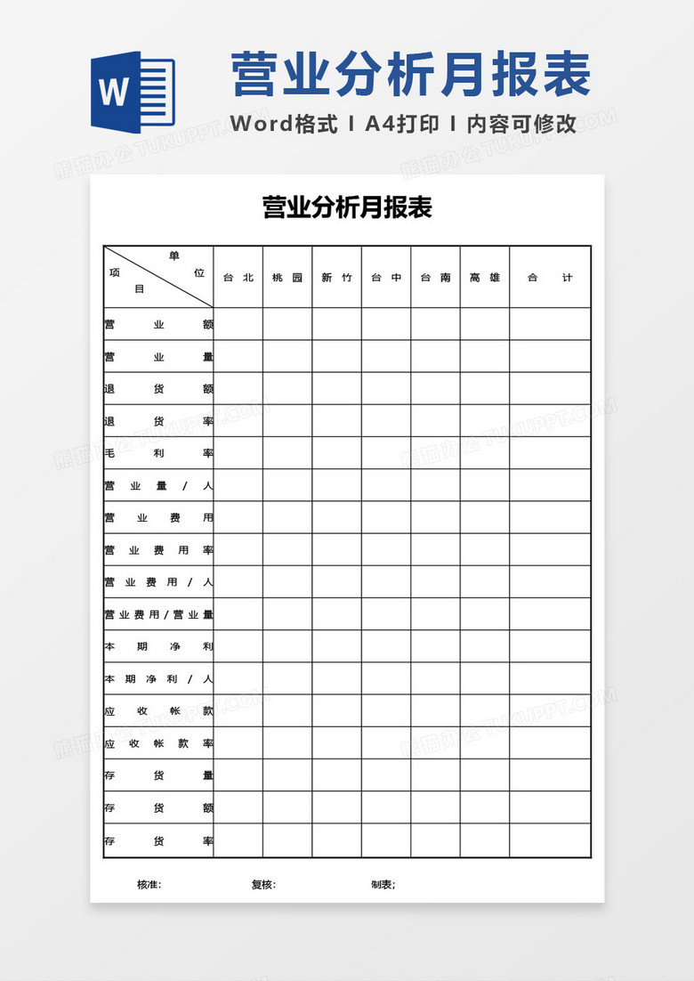 营业分析月报表word模板