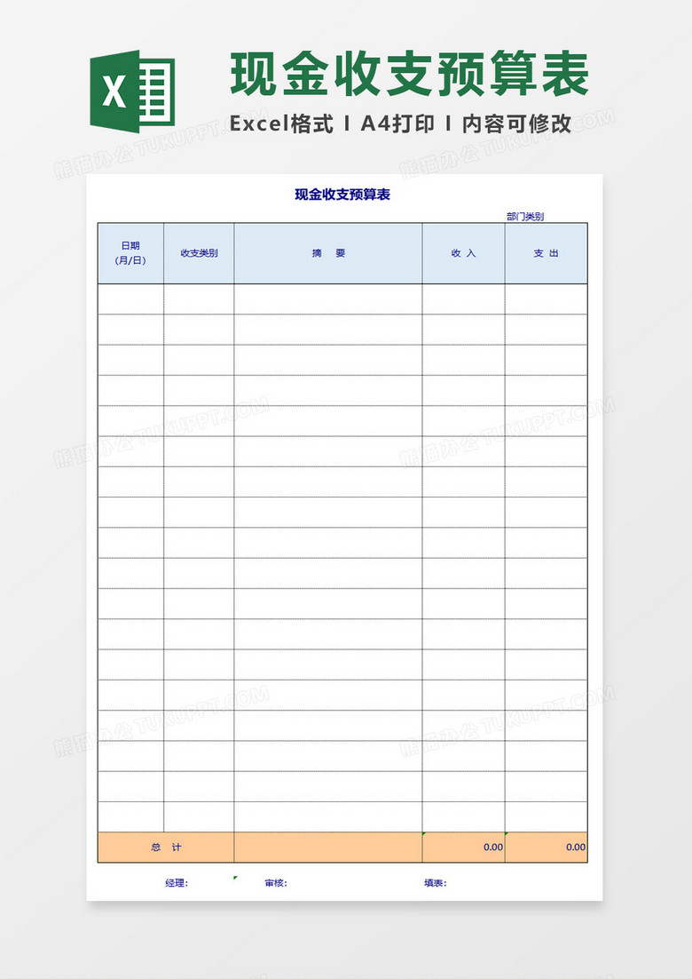 现金收支预算表excel模板