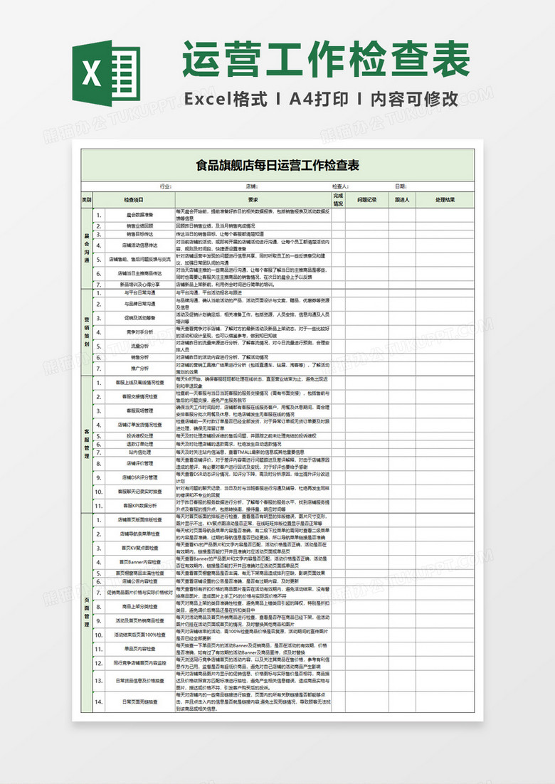 电商运营工作计划表excel模板