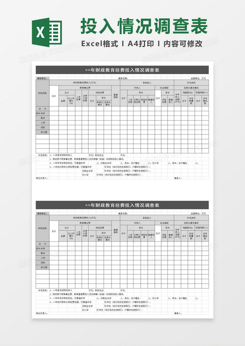 年财政教育经费投入情况调查表excel模板