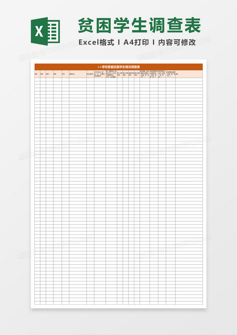 学校家庭贫困学生情况调查表excel模板