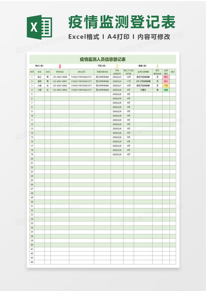 疫情监测人员信息登记表
