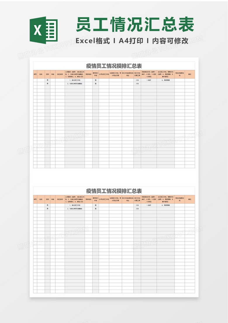 疫情员工情况摸排汇总表