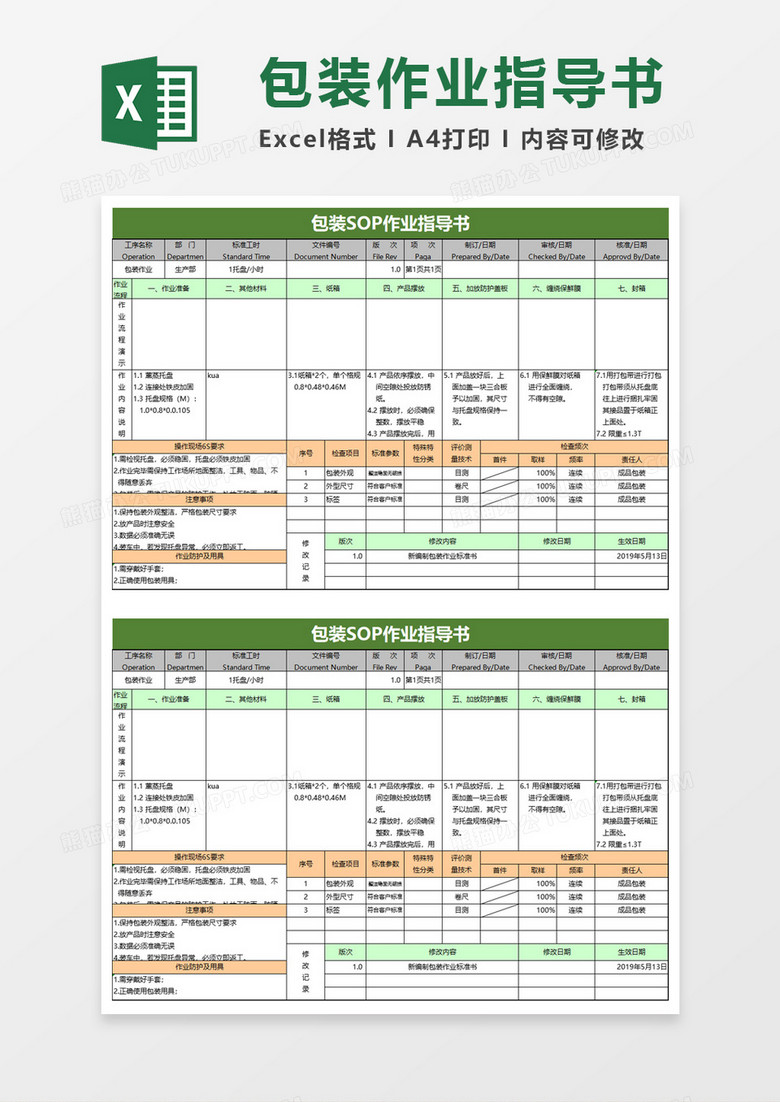 包装SOP作业指导书excel模板