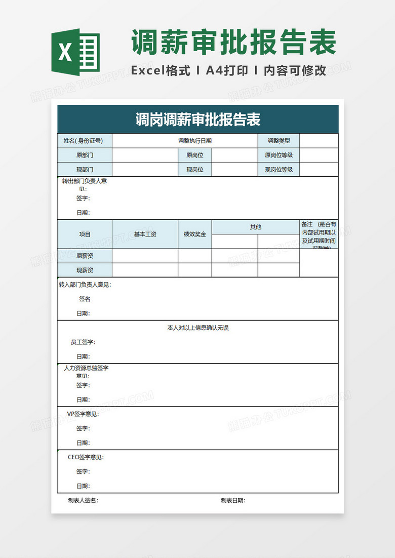 调岗调薪审批报告表excel模板 调岗调薪审批报告表excel模板