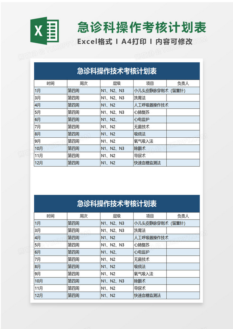 急诊科操作技术考核计划表exel模板