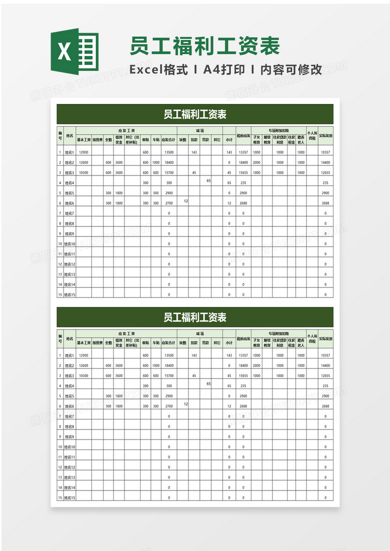 简洁员工福利工资表excel模板 简洁员工福利工资表excel模板