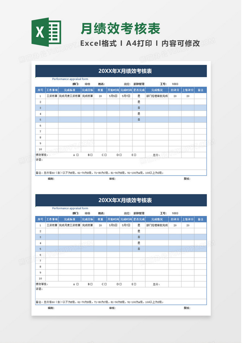 月绩效考核表excel模板