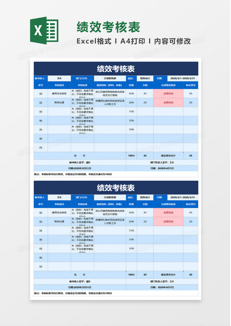 简单绩效考核表excel模板