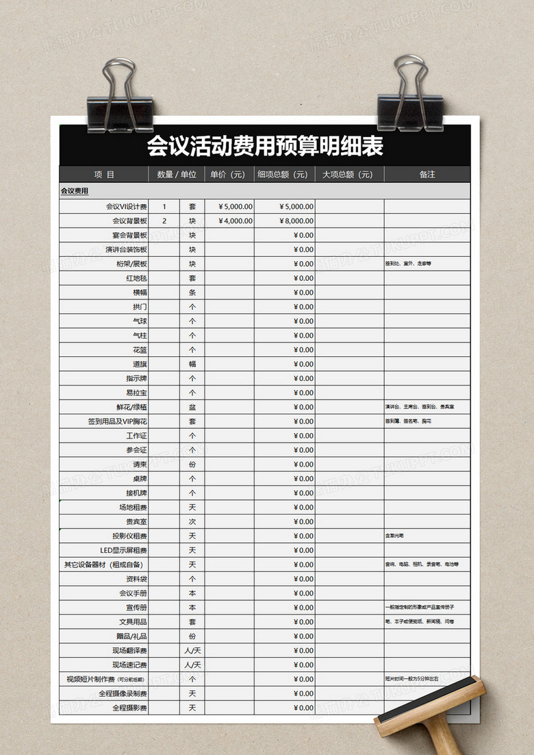 会议活动费用预算明细表excel模板