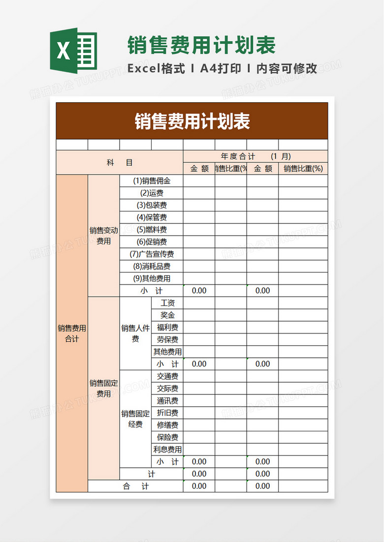 销售费用计划表excel模板 销售费用计划表excel模板