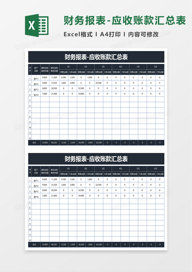 财务报表应收账款汇总表excel模板 财务报表应收账款汇总表excel模板