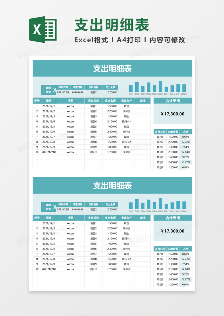 家庭支出明细表excel模板