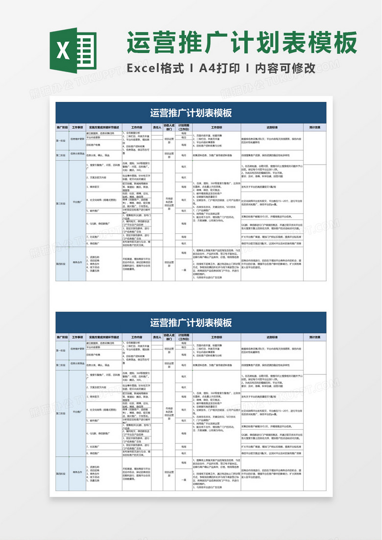运营推广计划表excel模板 运营推广计划表excel模板