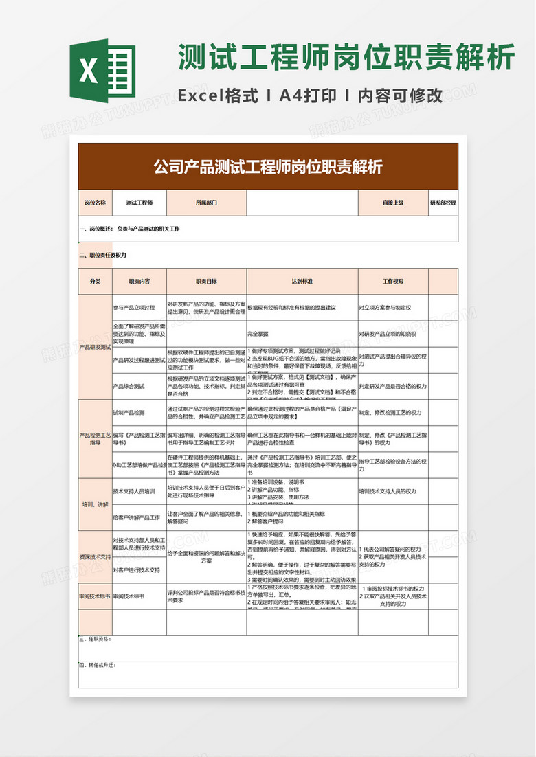 工程师岗位职责解析excel模板