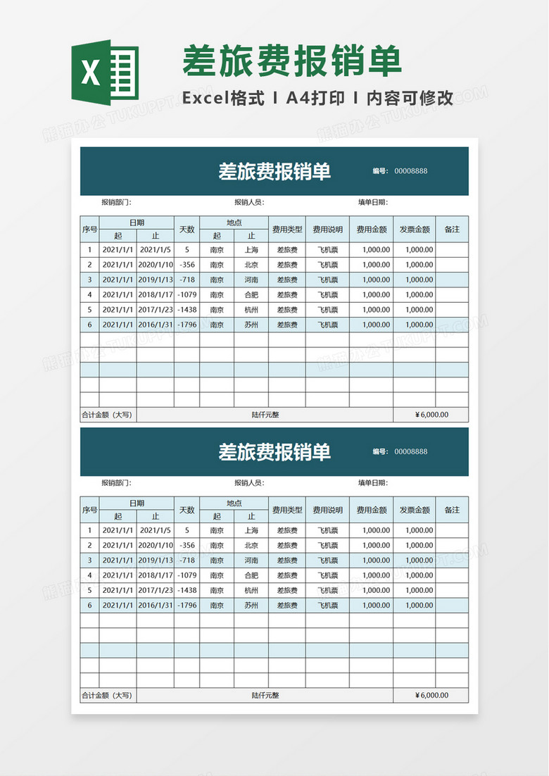 出差差旅费报销单word模板