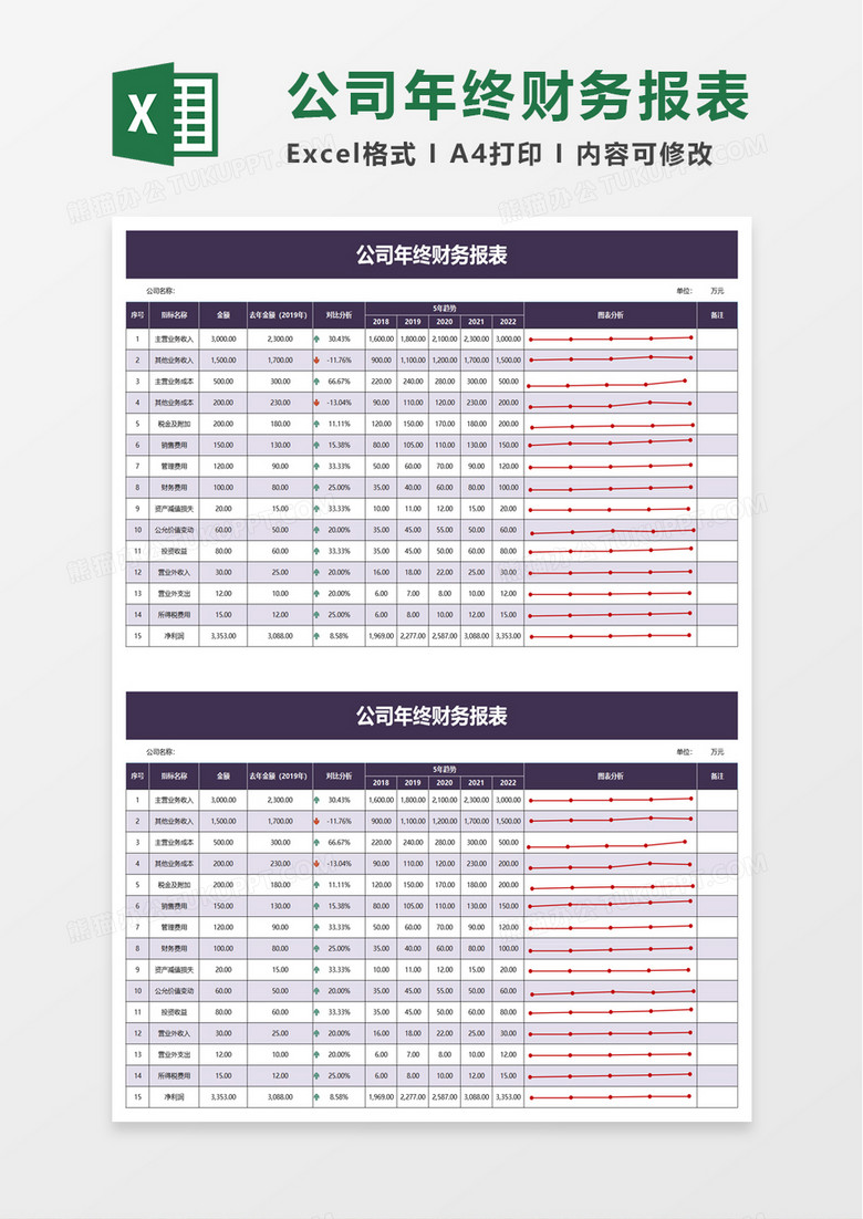 实用公司年终财务报表excel模板