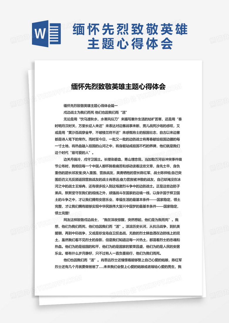 缅怀先烈致敬英雄主题心得体会word模板