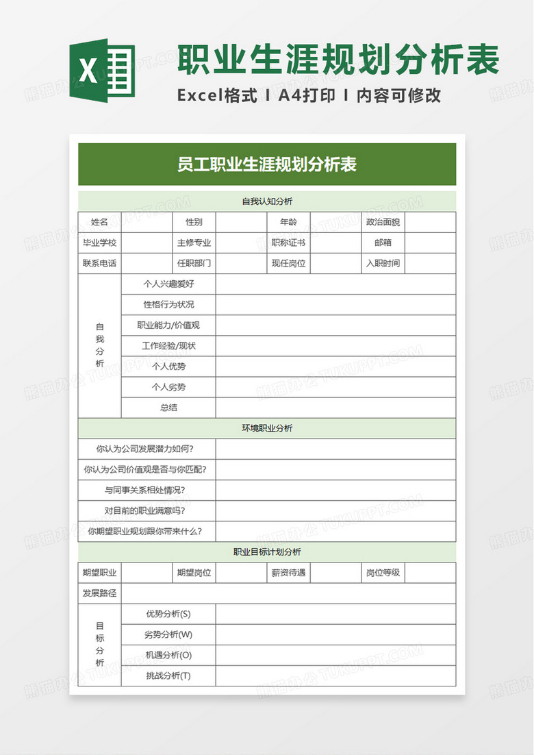 员工职业生涯规划分析表excel模板