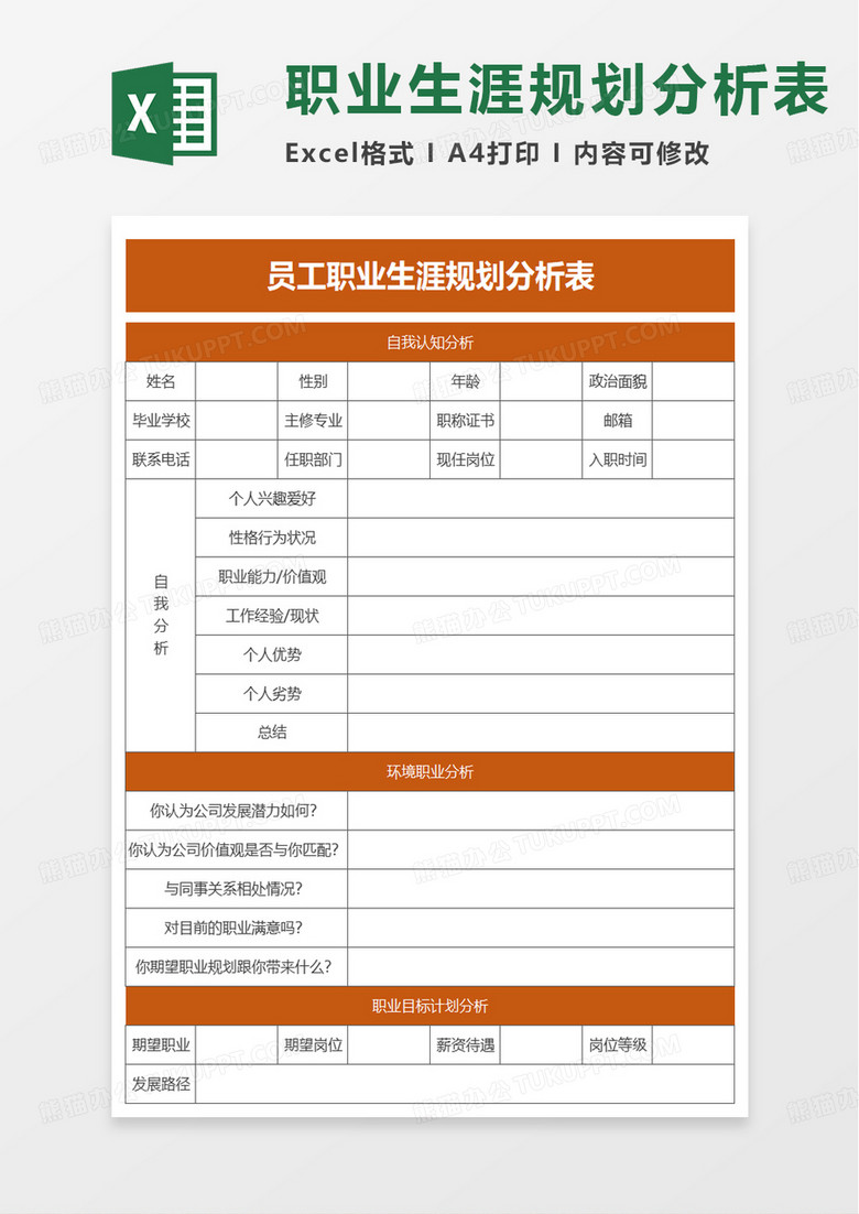 简洁员工职业生涯规划分析表excel模板