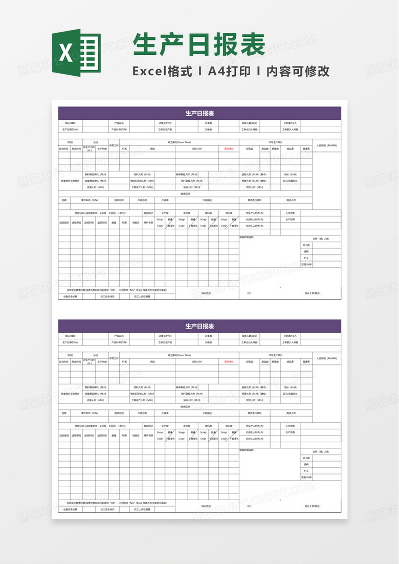 实用生产日报表excel模板