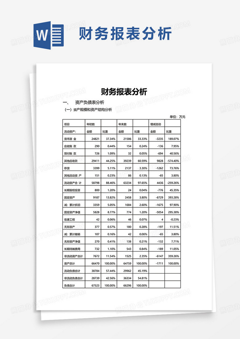 实用简洁财务报表分析word模板