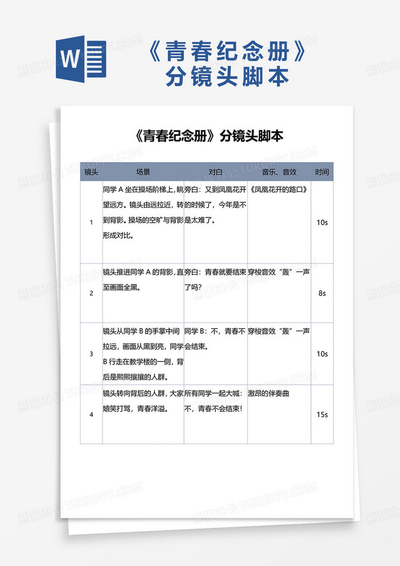 《青春纪念册》分镜头脚本word模板 《青春纪念册》分镜头脚本word模板