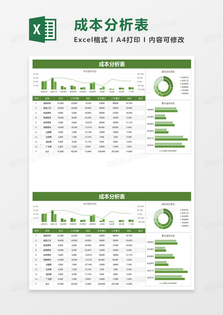 简洁简约通用成本分析表excel模板