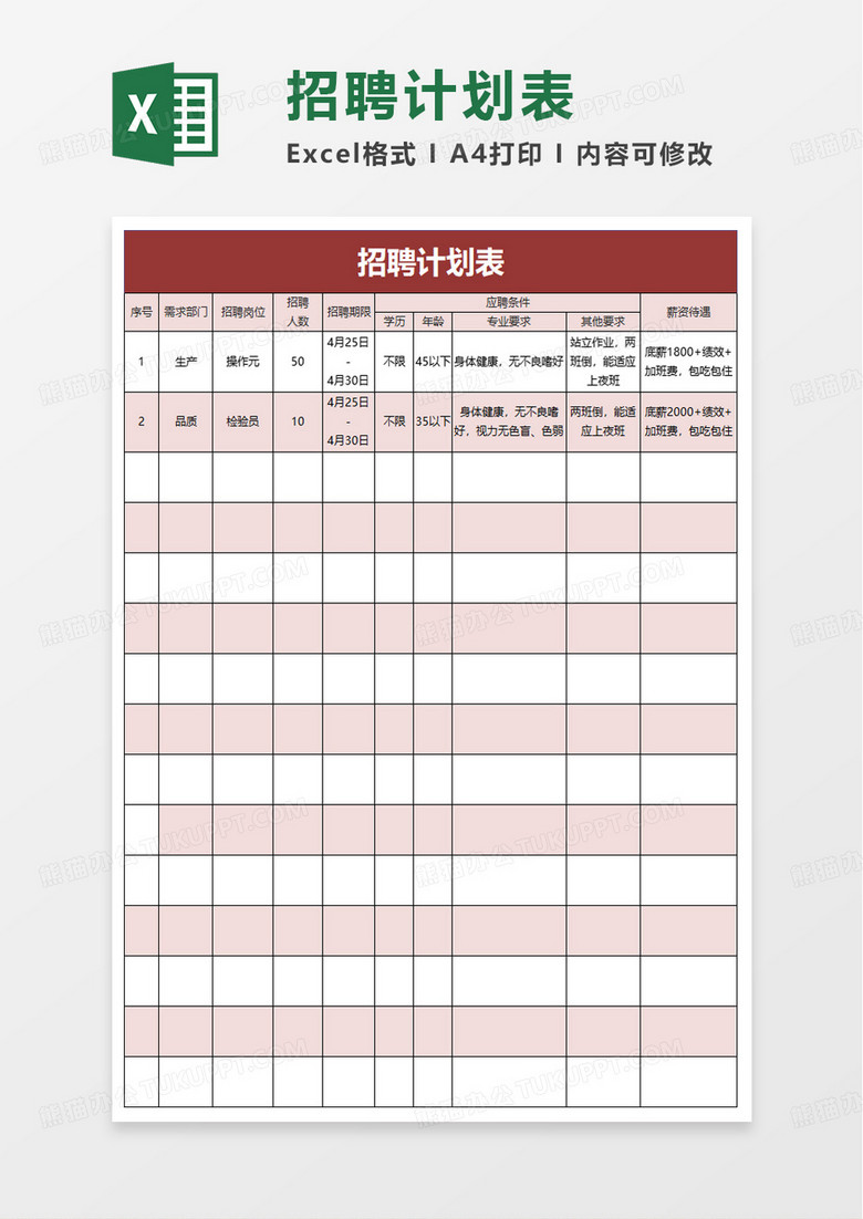 实用招聘计划表excel模板