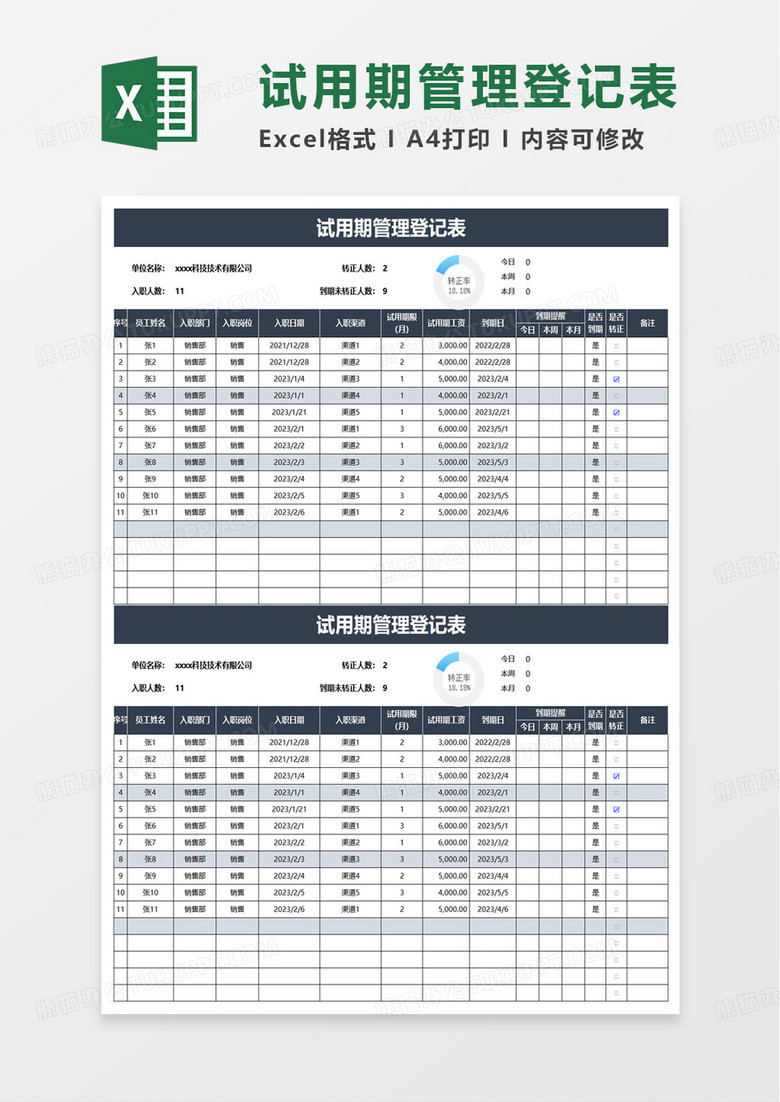 简洁试用期管理登记表excel模板