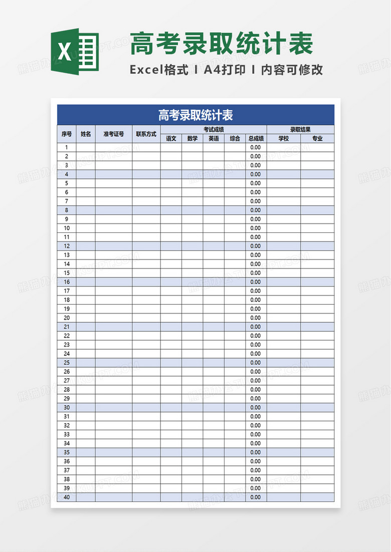 高考录取统计表excel模板