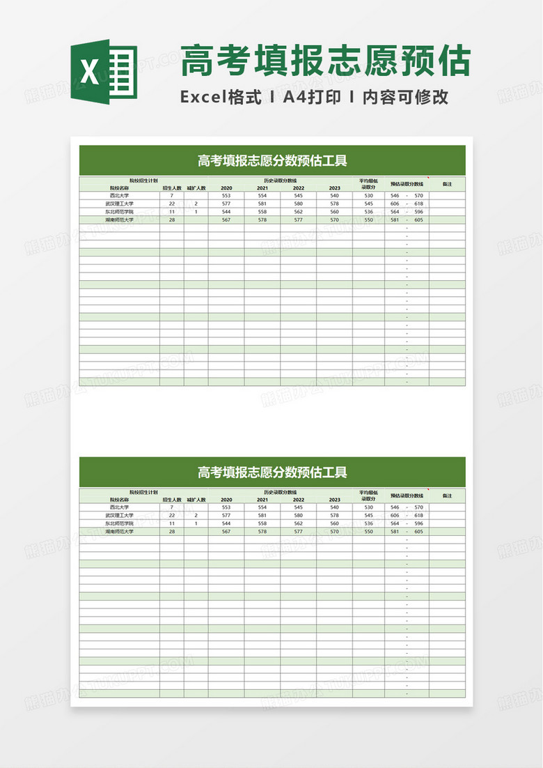 高考填报志愿分数预估工具excel模板